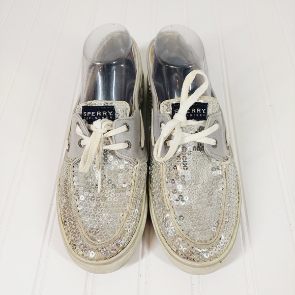 Sperry Shoes - Sperry Top-Sider Bahama Silver Sequin Boat Shoes A 860